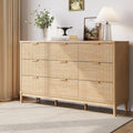 LINSY HOME Fluted Dresser for Bedroom with 9 Drawers, 58" Wide Mid Century Modern Dresser, Tall Boho Chest of Drawers, Large Wood Accent Storage Cabinet for Living Room, Curved Profile Design, Oak by LINSYHOME