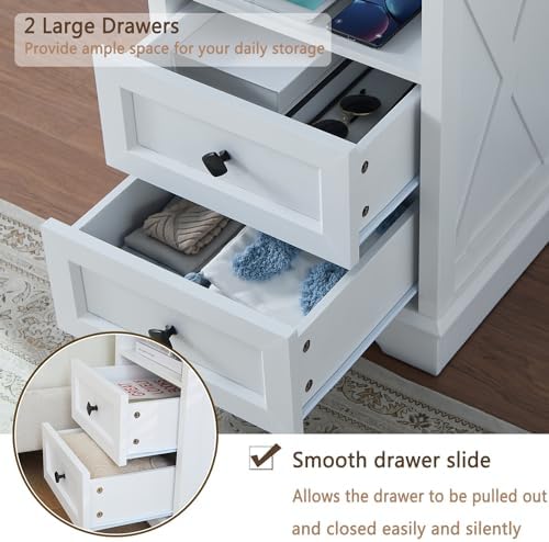 Farmhouse 2 Drawers Dresser for Bedroom,Small Dresser with Charging Station - Image 6