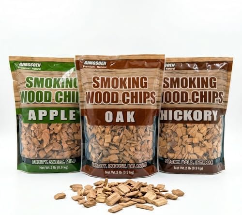 Smoking Wood Chips Variety Pack, 3 Flavors (Oak, Hickory, Apple), 2 lbs × 3 — All-Natural BBQ Smoking Chips for Smoker Box, Electric Smokers, Pellet & Charcoal Grills by Gimgsoen