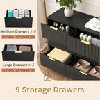 9 Drawer Fluted Dresser for Bedroom with Deep Drawers, Black丨63 Wide Wood Dresser, Large Chest of Drawers, Modern Long TV Stand, Storage Cabinet Side Table for Living Room, Hallway - Image 6