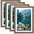 Hongkee 13x19 Picture Frame Set of 4, 13 x 19 Rustic Brown Wood(Mat 11x17) by Hongkee