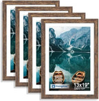 Hongkee 13x19 Picture Frame Set of 4, 13 x 19 Rustic Brown Wood(Mat 11x17) by Hongkee