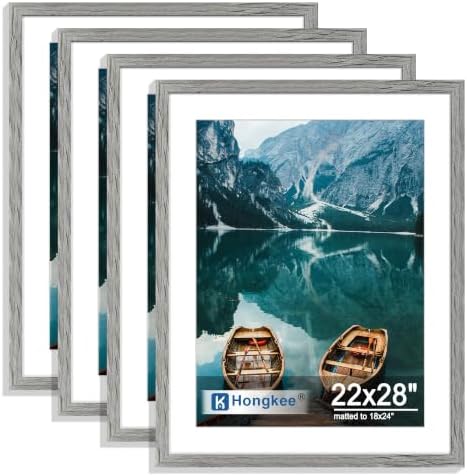 Hongkee 22x28 Frame Set of 4, 22 x 28 Grey Wood Style(Mat 18x24) by Hongkee