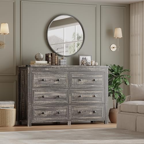 BORNOON 6-Drawer Dresser, Modern Wooden Storage Chest of Drawers, Dresser TV Stand, Wood Drawer Organizer with Metal Handles for Bedroom, Living Room, Hallway - Image 6