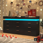 Hlivelood 9 Drawer Dresser with LED Light and Charging Station, Modern Chest of Drawers for Closet, Wide Drawer Organizer Cabinet for Bedroom, Living Room, Entryway, Hallway(9 Drawer Black) - Image 5