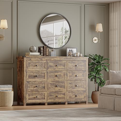BORNOON 12-Drawer Dresser, Modern Wooden Storage Chest of Drawers, Dresser TV Stand, Wood Drawer Organizer with Metal Handles for Bedroom, Living Room, Hallway - Image 6