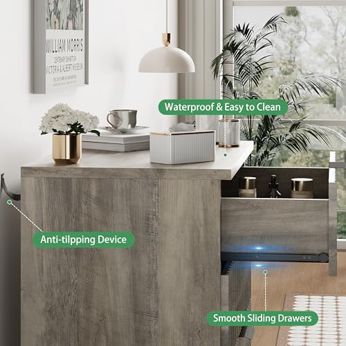 Xixini Fluted Nightstand with 4 Drawers, 31.5" Wide Side Table, Grey - Image 5