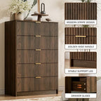 Furniway Walnut Dresser for Bedroom, Tall Dresser with 5 Drawers and Smooth Slides, Modern Chest of Drawers with Golden Handles for Bedroom, Living Room, Closet, 15.7" D x 31.5" W x 47.2" H - Image 3
