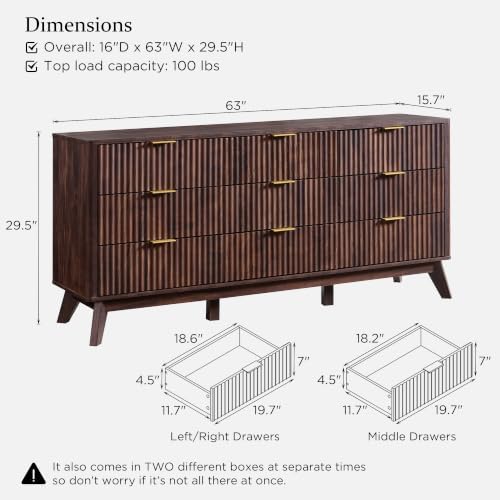 T4TREAM 63" Wide Fluted 9 Drawer Dresser for Bedroom, Dark Walnut - Image 2