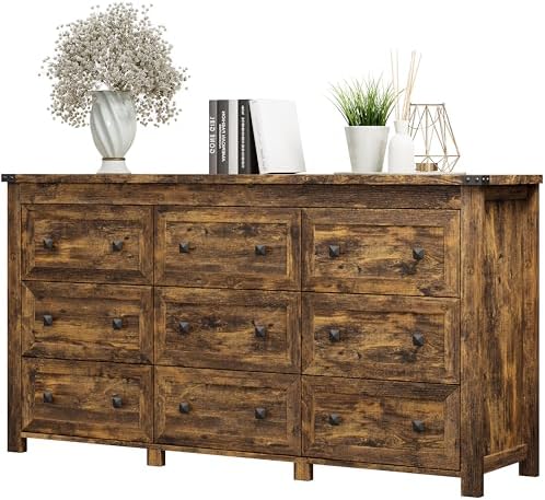 Xixini 59.1" Wide 9-Drawer Farmhouse Dresser for Bedroom, Brown by Xixini