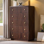 Fluted 5 Drawers Dresser for Bedroom, 45" Tall Modern Dressers & Chest of Drawers with Metal Handle, Wood Closet Clothes Storage Organizer,Storage Dressers Organizer for Hally/Living Room, Natural - Image 5