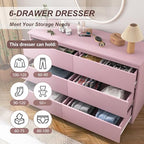 Spaco Pink Dresser for Bedroom,Modern 6 Drawer Dresser with Deep Drawer,Wide Storage Chest of Drawers,Bedroom Storage Organizer Furniture,TV Stand for Living Room - Image 6