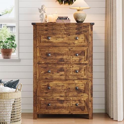 Xixini 45.5" Tall 5-Drawer Dresser for Bedroom, Chest of Drawers, Brown - Image 3