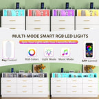 knoworld White 9 Drawer Dressers for Bedroom, Modern Large Dresser with LED Light and Power Outlet, Wooden Long Dresser, Triple Dressers for Bedroom, Entryway, Hallway - Image 4