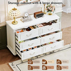 Chrangmay Modern 6 Drawers Dresser Chests for Bedroom,TV Stand,47.2 Wide Chest of Drawers with Handle,Clothes Organizer,Large Storage Cabinet for Living Room,Hallway,with Anti-Tipping Device,Cream - Image 3