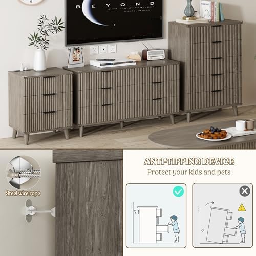 Wood Tall 6 Drawers Dresser, 53.2" W Fluted Modern Dressers for Bedroom - Image 5