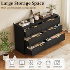 Fluted 6 Drawers Dresser for Bedroom, 55" Wide Wood Dressers, Black - Image 3