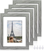 Hongkee 8x10 Picture Frame Set of 4, Made of Real Glass and Grey Wooden Frame, 8 by 10 Photo for Wall or Tabletop - Display Picture 5x7 with Mat or 8x10 Without Mat by Hongkee