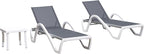 PURPLE LEAF Patio Chaise Lounge Chair Set of 3 Outside Aluminum Plastic by PURPLELEAF