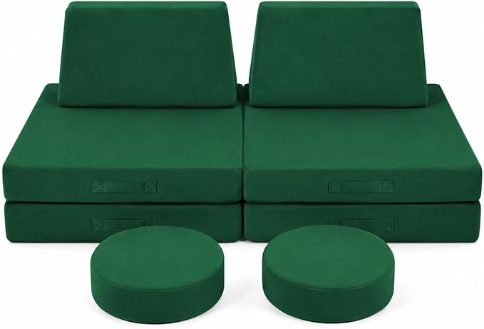 MeMoreCool Kids Play Couch, 8-Piece Modular Foam Sofa Fort Builder Set in by MeMoreCool