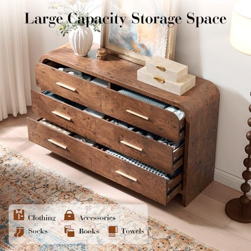 Curved Drawer Dresser for Bedroom with 6 Drawers, 54'' Wide Chest of Drawer - Image 3
