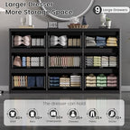 Standifurno Fluted 9 Drawers Dresser, 57" Wide Dresser for Bedroom, Modern Chest of Drawers with Curved Profile, Handleless, Wood Large Dressers TV Stand with Organizer Storage, Living Room, Black - Image 3