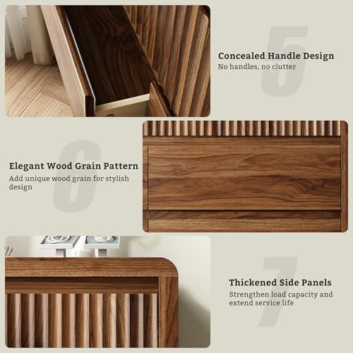 LYNSOM Walnut Fluted 9 Drawer Dresser for Bedroom, Curved Edge, 50" Wide - Image 6
