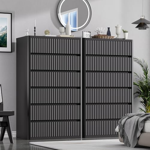 Standifurno Black 56" Tall Dresser for Bedroom, Fluted Modern 6 Drawers Deep Dressers, Wood Chest of Drawers with Handleless, Curved Profil Storage Closet Dressers for Bedroom, Living Room, Hallway - Image 4