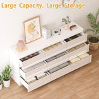 70 INCH 9 Drawers Dresser with Charging Station, Modern Large Dresser with 9 Handle Free Drawers, Wood Storage Chest of Drawers for Bedroom, Living Room, Entryway, Hallway, White - Image 6