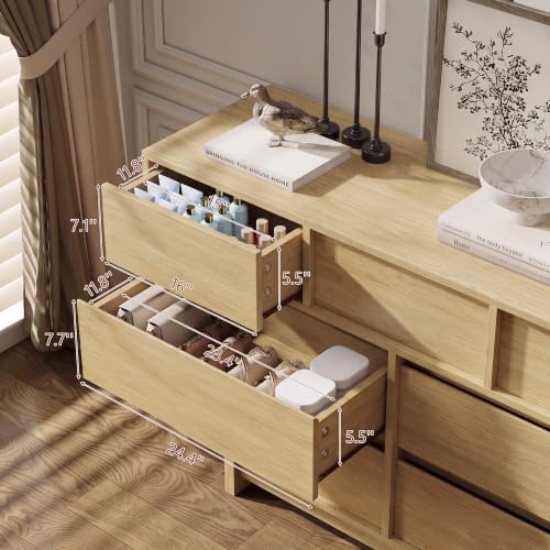 7 Drawer Oak Dresser for Bedroom, 51.5" Wide Mid Century Modern Dresser - Image 4