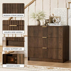 Furniway Walnut Dresser for Bedroom, Modern Dresser with 3 Drawers and Smooth Slides, Wide Chest of Drawers with Golden Handles for Bedroom, Living Room, Closet, 15.7" D x 31.5" W x 29.6" H - Image 3