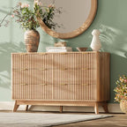47" Wide Fluted 6 Drawers Dresser for Bedroom,Curved Edge,Oak by TROJMHome
