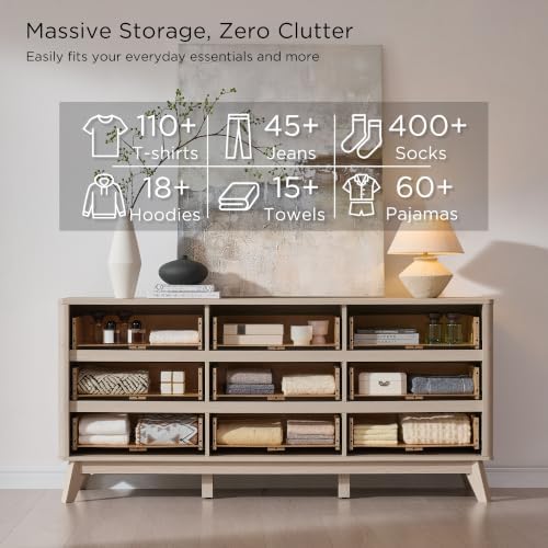 T4TREAM 63" Wide Fluted 9 Drawer Dresser for Bedroom, White Alder - Image 4