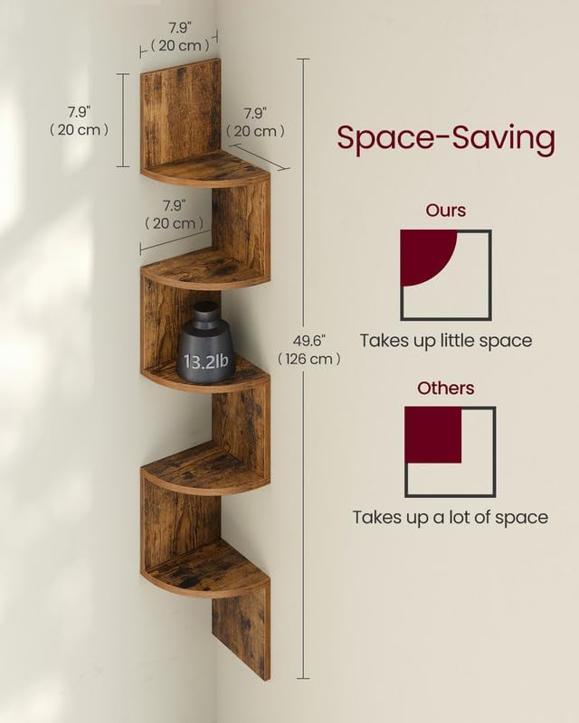VASAGLE Corner Shelf Wall Mount, 5-Tier Floating Corner Bookshelf - Image 3
