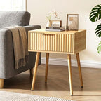 VINGLI Fluted Nightstand with Drawer, 19" W Mid Century Modern Nightstand for Bedroom, Bedside Table, End Tables Bedroom, Wood Night Stand, Oak, 18.9" W*14.96" D*24" H - Image 6