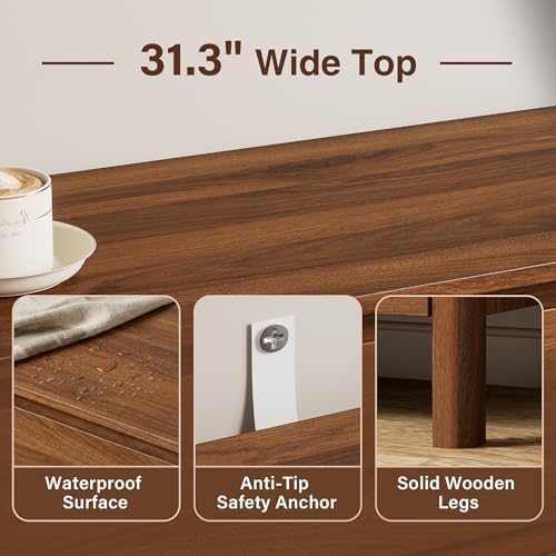 Walnut Dresser for Bedroom, 5 Drawer Dresser with Wood Legs, Tall Wood Dresser, Mid Century Modern Chest of Drawers, Large Storage Bedroom Furniture, Walnut - Image 3