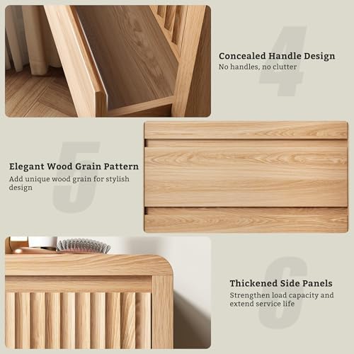 LYNSOM Oak Fluted 5 Drawer Dresser for Bedroom, Curved Edge, 48" Tall - Image 6