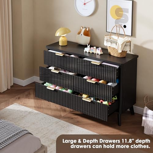 GarveeHome Fluted Dresser for Bedroom with 6 Deep Drawers, Black - Image 5