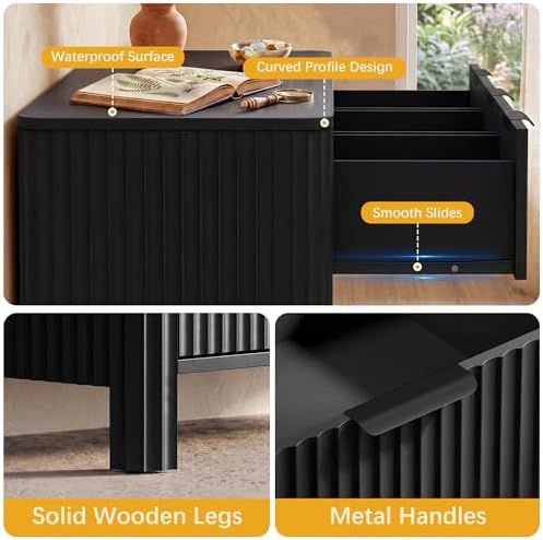 Wodeer 9 Drawer Black Dresser for Bedroom, 62" W Wood Storage Cabinet with Fluted Design, Modern Chest of Drawers & TV Stand for Living Room, Nursery Clothing Organizer with Metal Slides, Anti-Tipping - Image 6