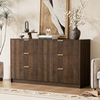 Furniway Walnut Dresser for Bedroom, Modern Dresser with 6 Drawers and Smooth Slides, Wide Chest of Drawers with Golden Handles for Bedroom, Living Room, Closet, 15.7" D x 55.1" W x 31.4" H - Image 6