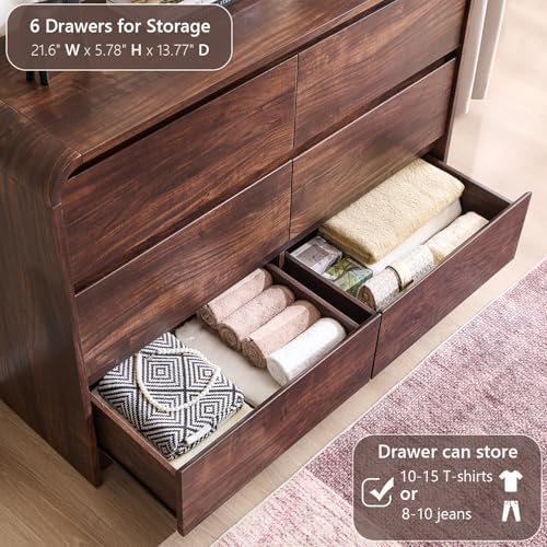 Aitjunz Modern 6 Drawers Dresser for Bedroom, 47" Wide Wood Dressers, Brown - Image 4