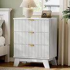Xixini Fluted Nightstand with Charging Station, Tall Bedside Table, White by Xixini