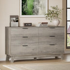 BORNOON 53" Long Dresser for Bedroom, 6-Drawer Dresser with Fluted Fronts, Wide Wood Chest of Drawers, Smooth Metal Slides, Stable Base, Modern Clothes Storage Cabinet for Living Room, Hallway by BORNOON