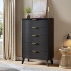 GarveeHome Fluted Dresser for Bedroom with 5 Deep Drawers, Black by GarveeHome