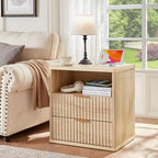 LEYAOYAO Fluted Nightstand with Charging Station, 23" Modern Night Stand with Woodgrain Top, 2 Drawers End Table w/Storage, Bedside Tables for Bedroom, Living Room, Curved Profile Design,Wood - Image 4