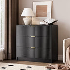 MAISONARIA Black Fluted Dresser for Bedroom, 32 Inch Wide Nightstand with Large Drawer, 3 Drawer End Table for Bedroom, Living Rooms, Offices, and Entryways by MAISONARIA