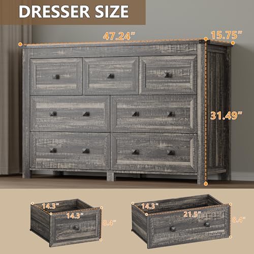 BORNOON 7-Drawer Dresser, Modern Wooden Storage Chest of Drawers, Dresser TV Stand, Wood Drawer Organizer with Metal Handles for Bedroom, Living Room, Hallway - Image 2