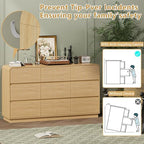 Wodeer Oak Dresser Fluted 9 Drawers Dresser for Bedroom, 59" Wide Wood Chest of Drawers with Hidden Handles & Rounded Corners, Modern TV Stand Storage Cabinet for Living Room, Hallway, Entryway - Image 6