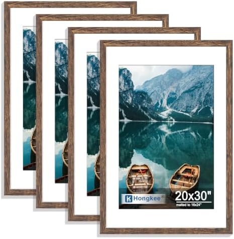 Hongkee 20x30 Frame Set of 4, 20 x 30 Rustic Brown Wood Style(Mat 16x24) by Hongkee