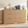 Fluted 6 Drawers Dresser for Bedroom, 55" Wide Wood Dressers, Natural Oak by METOTI